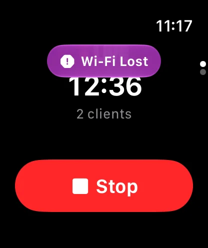 The same live screen with a Wi-Fi Lost alert at the top